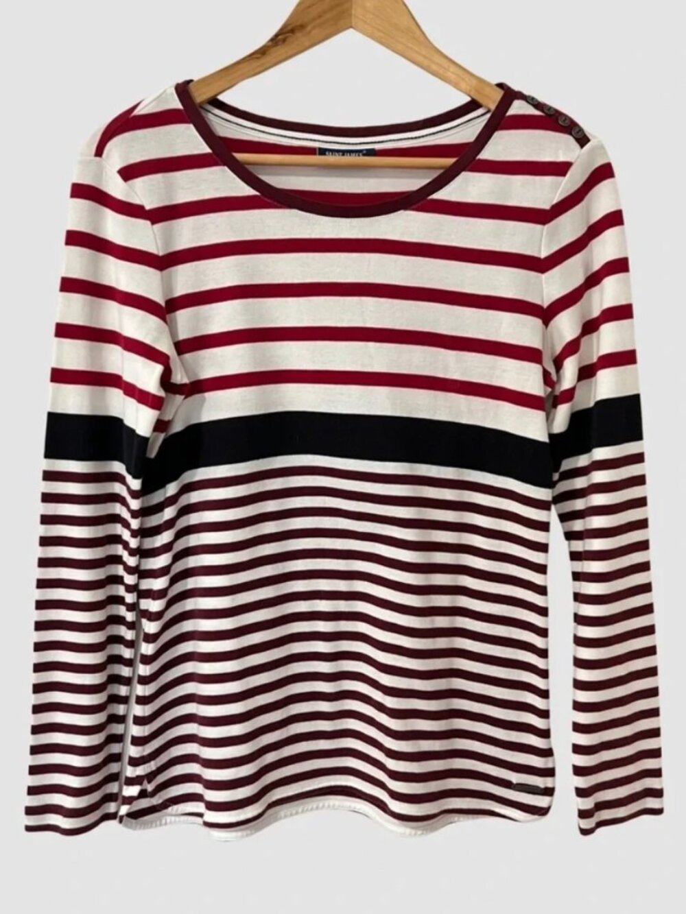 Saint James Scoop Neck Long Sleeve Stripe Cotton Top SM ($119)